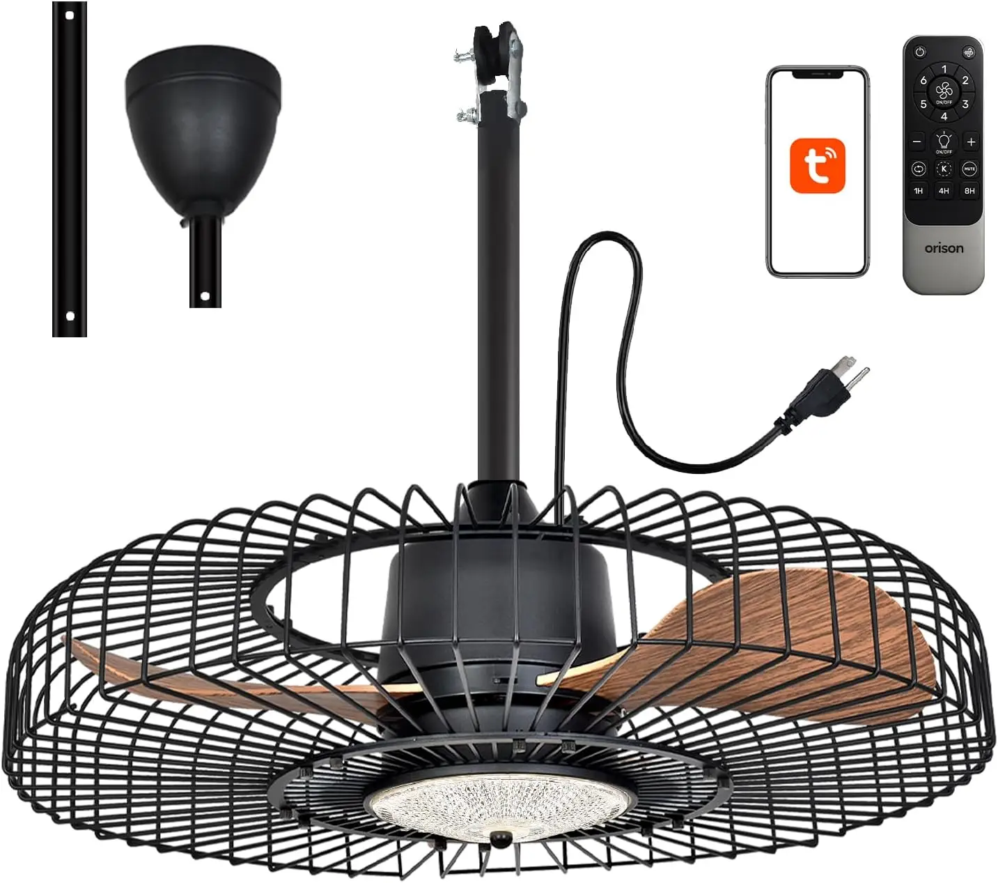 

24 Inch Outdoor Ceiling Fan With Light For Patio Gazebo Pergola Porch Canopy Remote App Control Plug In Caged Weatherproof Dimma