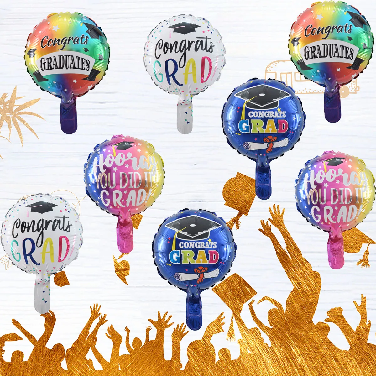 8 Stück 10 Zoll Runde Folienballons 'Congrats Grad' für Abschlussfeier-Dekorationen und Schulabschluss-Partyzubehör