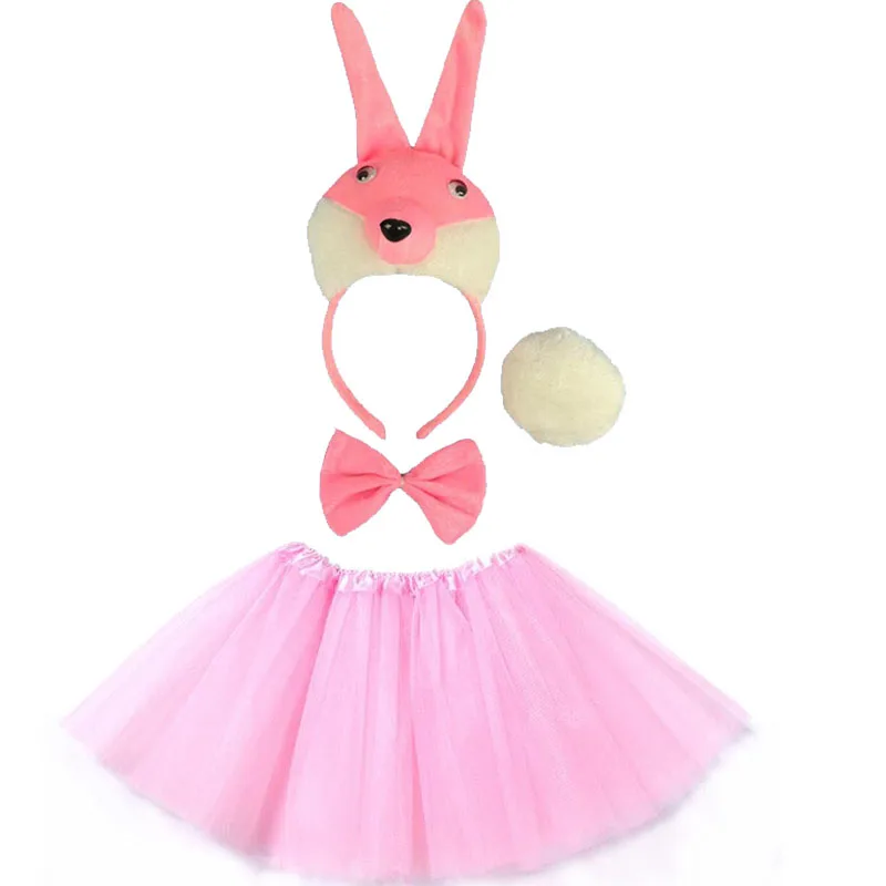 Spódnica z ogonem Tutu Bunny opaska na uszy kokardka kostium zwierzęcy dla dzieci dziewczynki przyjęcie urodzinowe upominki prezent nakrycia głowy na Halloween Cosplay