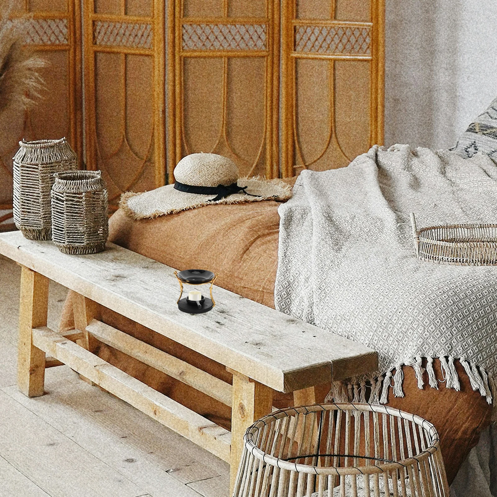 

Ceramic Tealight Holder Essential Oil Burner Wood Craft Desktop Aroma Diffuser Wax Melt Warmer Home Office Decoration