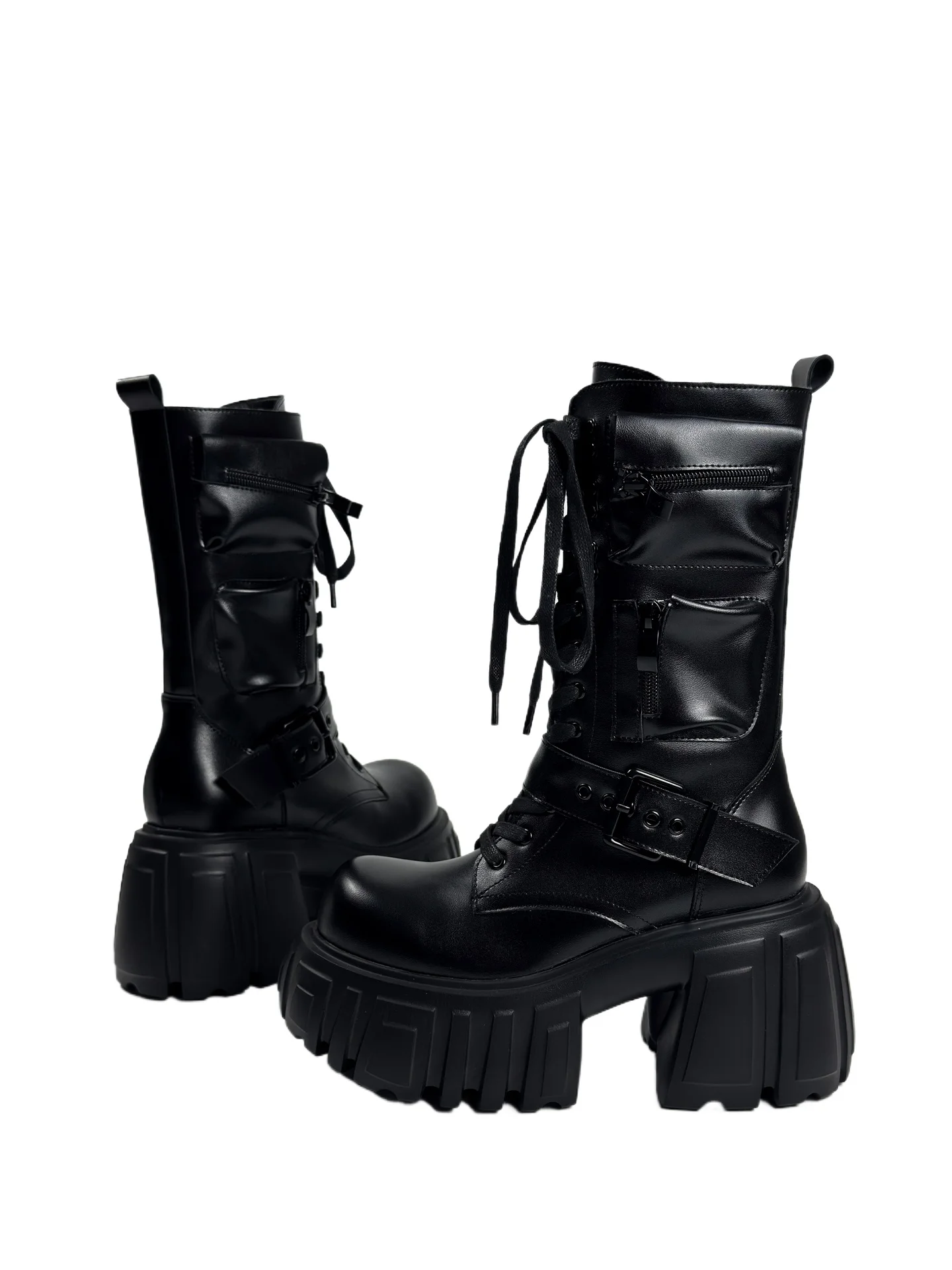 

2025 Genuine Leather Side Zipper Crossbody Bag Spice Girls Platform punk Women's Niche Rock Diablo Boots10cm