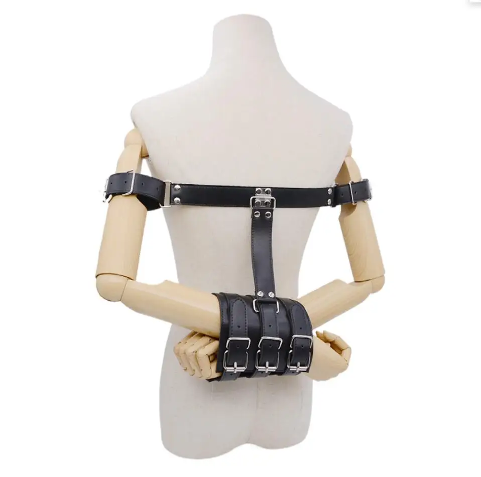 

BDSM Arm Behind Back Straight Jacket,SM Leather Armbinder Restraint Bondage Harness With Handcuffs,Adult Game Sex Toy S3112