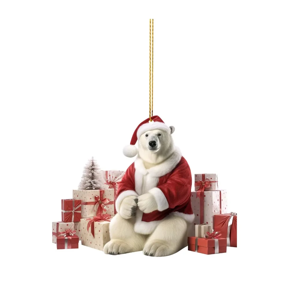 5PCS Cute Polar Bear Christmas Decorations Swing Animal Bear 2D Acrylic Hanging Pendants Party Supplies