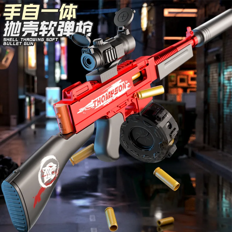 손으로 던지는 소프트 총알 총, 톰슨 기관단총, 장난감 총 모델, 소년들이 치킨 배틀을 하는 장난감 총