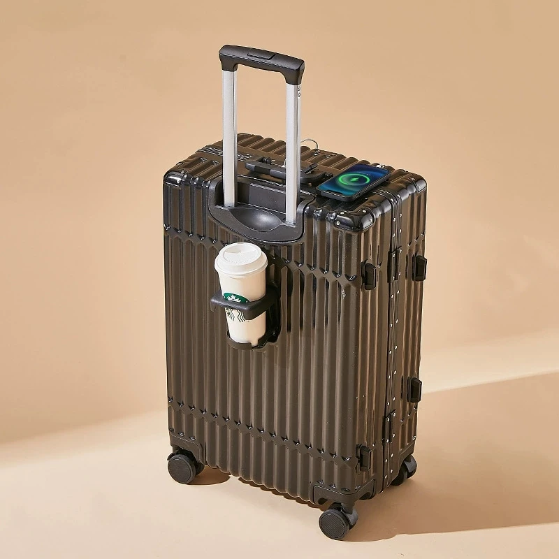 Valigia multifunzionale Trolley con telaio in alluminio portabicchieri ruota universale sedile interfaccia USB integrata valigia d\'imbarco