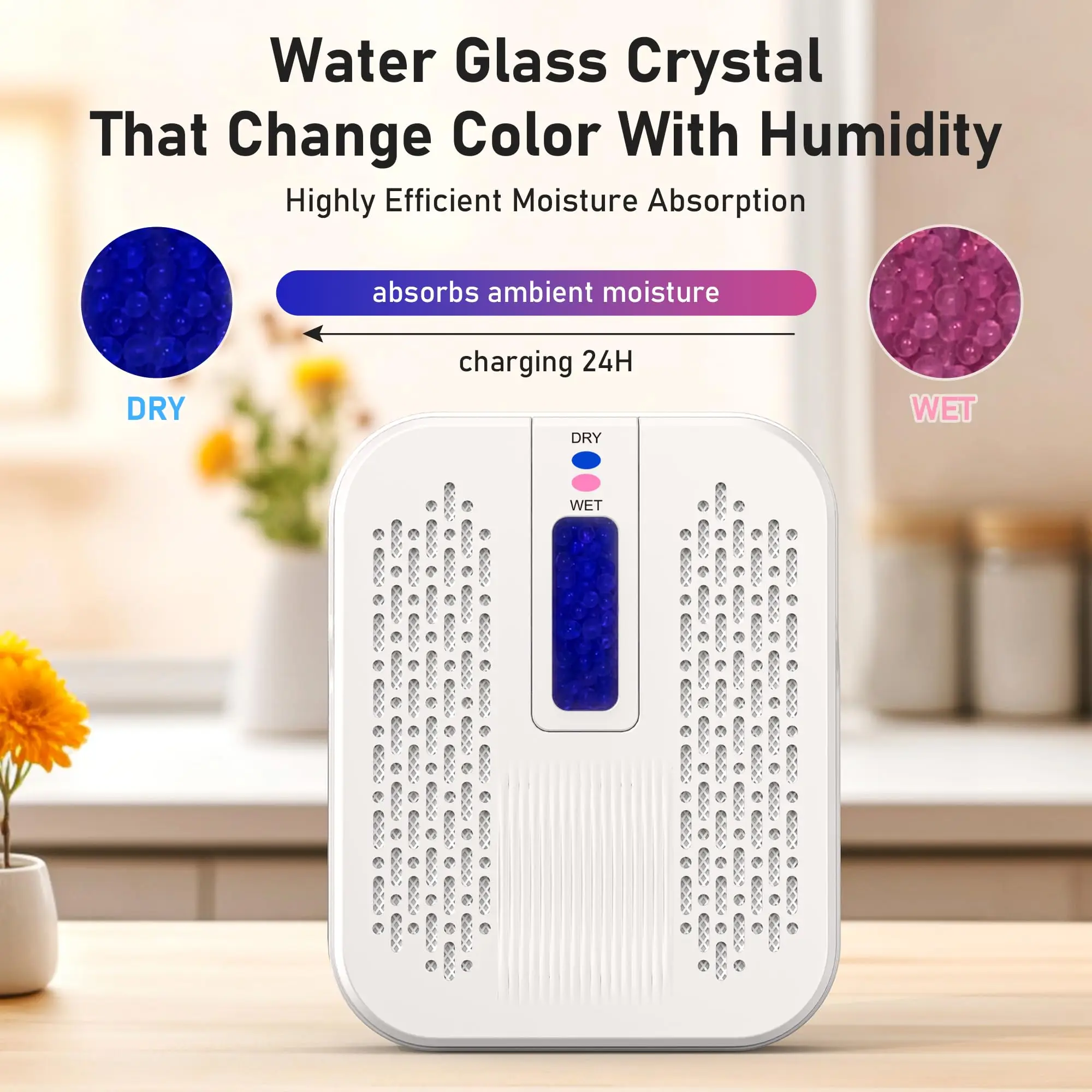 Rechargeable Small Dehumidifier, Portable Mini Dehumidifier for Bathroom, Highly Efficient Dehumidification, Energy Saving, Suitable for Closet, Cars, Wardrobes, Bookcases view 2