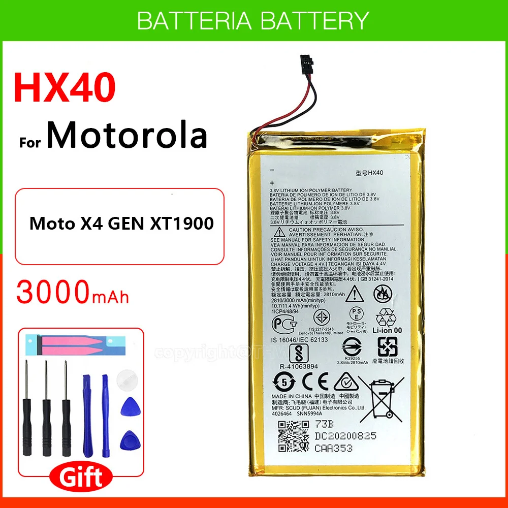 

100% Original Genuine HX40 3000mAh Battery For Motorola MOTO X4 XT1900-1 XT1900-2 XT1900-3 XT1900-4 XT1900-5 /6/ With Free Tool