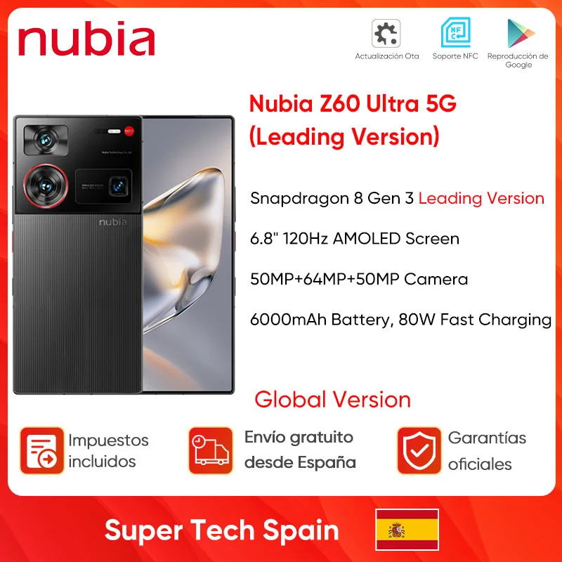 Nubia Z60 Ultra Leading Version  5G Smartphone Snapdragon 8 Gen 3 Leading Version 6.8'' 120Hz AMOLED Screen 80W Fast Charging