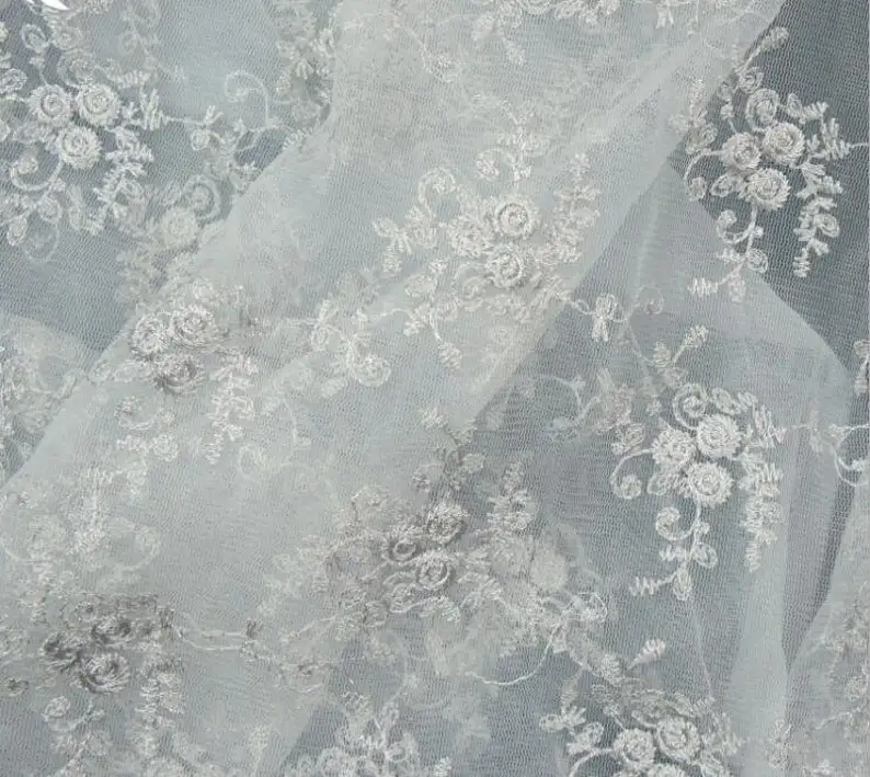 6 colori squisiti Rose leggere tessuto di pizzo Organza ricamato tessuto di pizzo abito da sposa in garza di tulle a rete floreale rosa