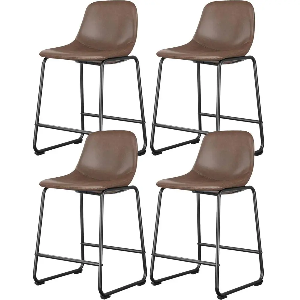 

Pu Faux Leather Bar Stools Set of 4, Industrial Pub Barstools with Back and Footrest, Modern Armless Bar Height Stool Chairs Br