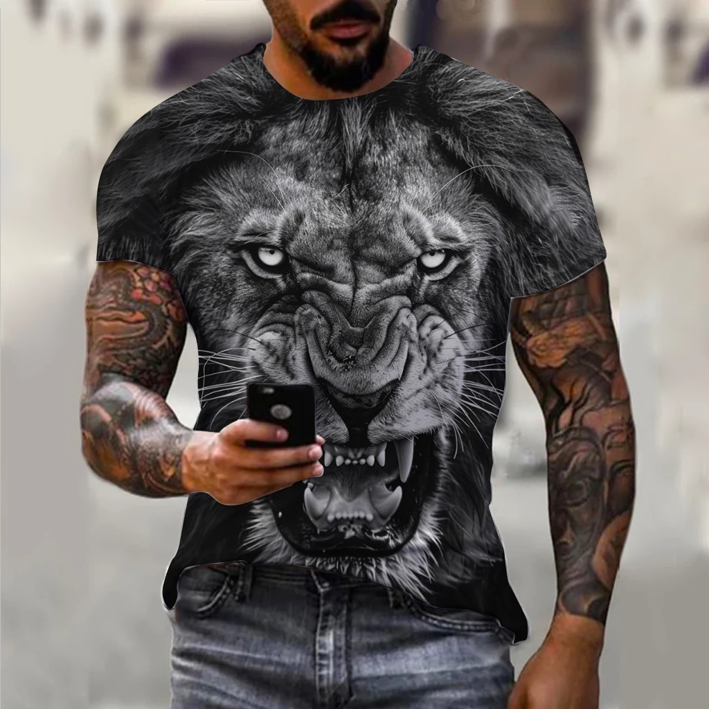 Men\'s T-Shirts Summer Animal Lion Pattern 3D Print Tops Tees Summer Women Streetwear Fashion Oversized T Shirt Men Clothing