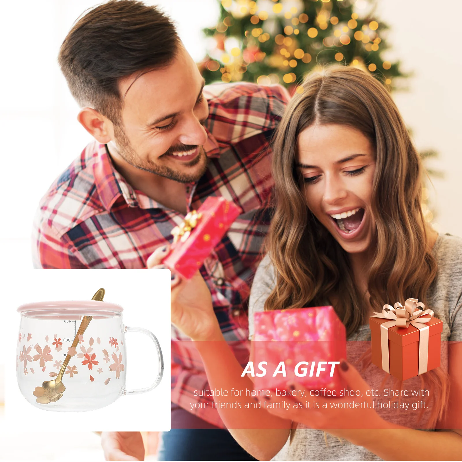 

1Set Creative Cherry Blossom Patterns Coffee Cup Glass Mug Anti Slip Handle Smooth Rim Afternoon Tea Drinkware