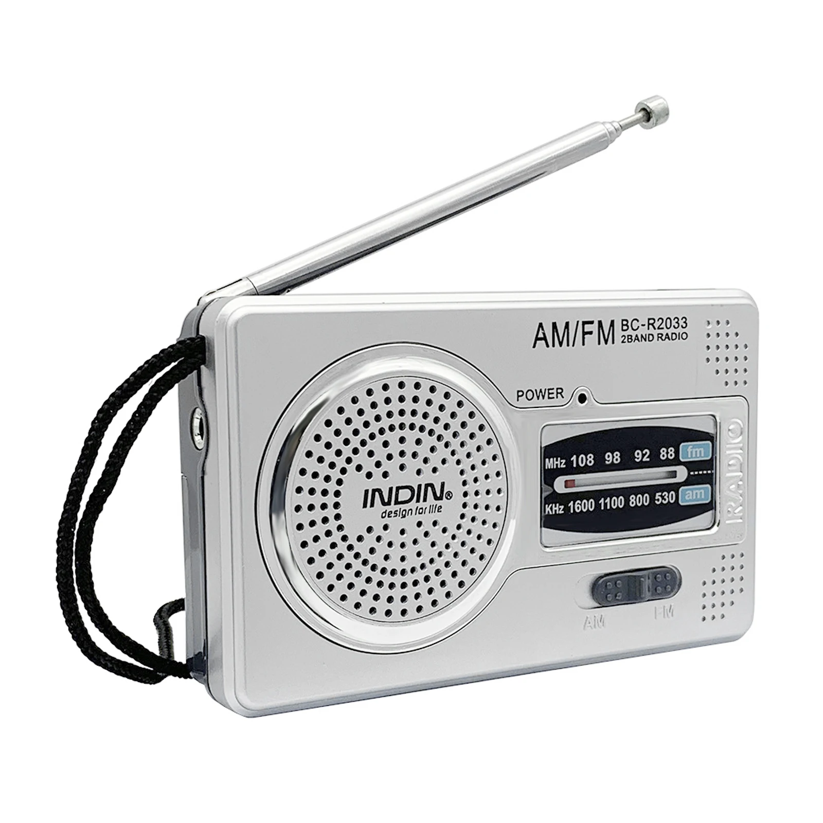 INDIN BC-R2033 Mini AM FM Radio 2 Band Radio Receiver Portable Pocket Radio Built-in Speaker w/ Headphone Jack Telescopic Antenn