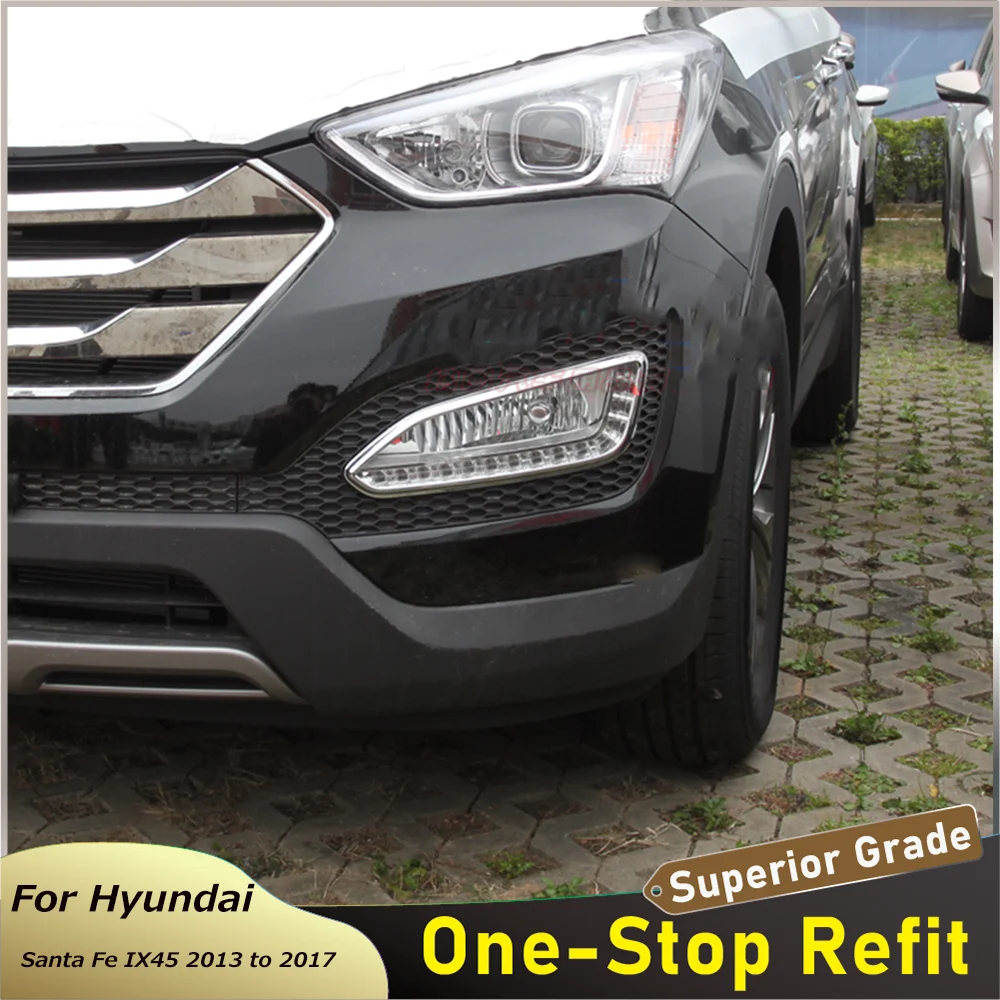 For Hyundai Santa Fe IX45 2013 2014 2015 2016 2017 ABS Material Head Fog Lamp Front Bumper Foglight Cover Trims Frame