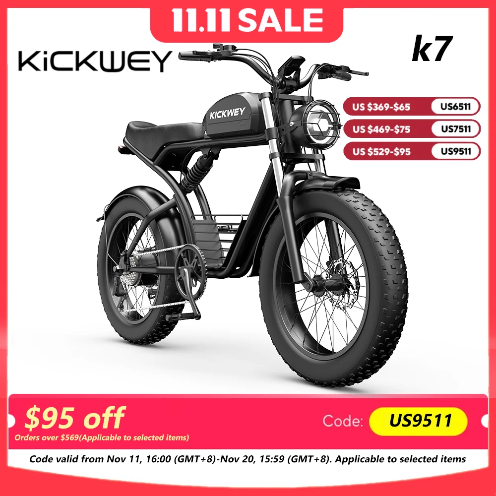 

Kickwey K7 Electric bike 1500W Motor 48V 23AH Adult Electric bicycle 20 Inch Fat Tire 32MPH 7-Speed Mountain electric bike