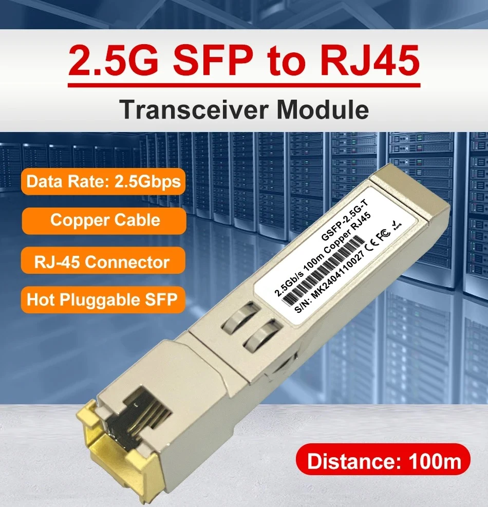2.5G SFP إلى RJ45 وحدة نحاسية 1G/2.5GBase-T 100m RJ45 موصل متوافق مع Mikrotik، HORACO، KEEPLiNK 2.5Gb SFP الألياف التبديل
