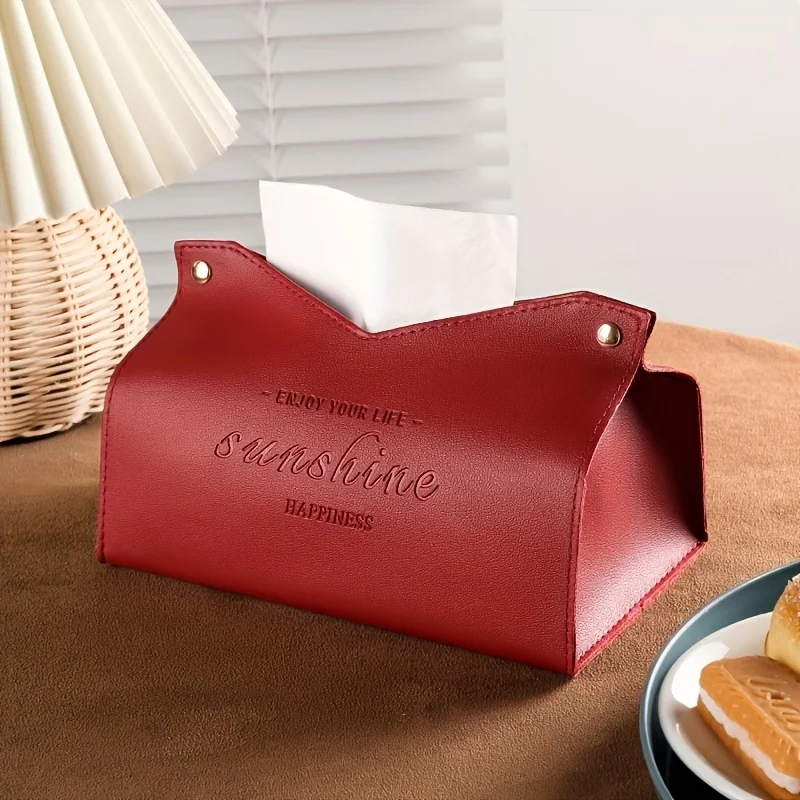 1pc Elegant PU Leather Tissue Box Holder, Rectangular Simple Life Design, Decorative Storage for Home, Living Room, Hotel image 4