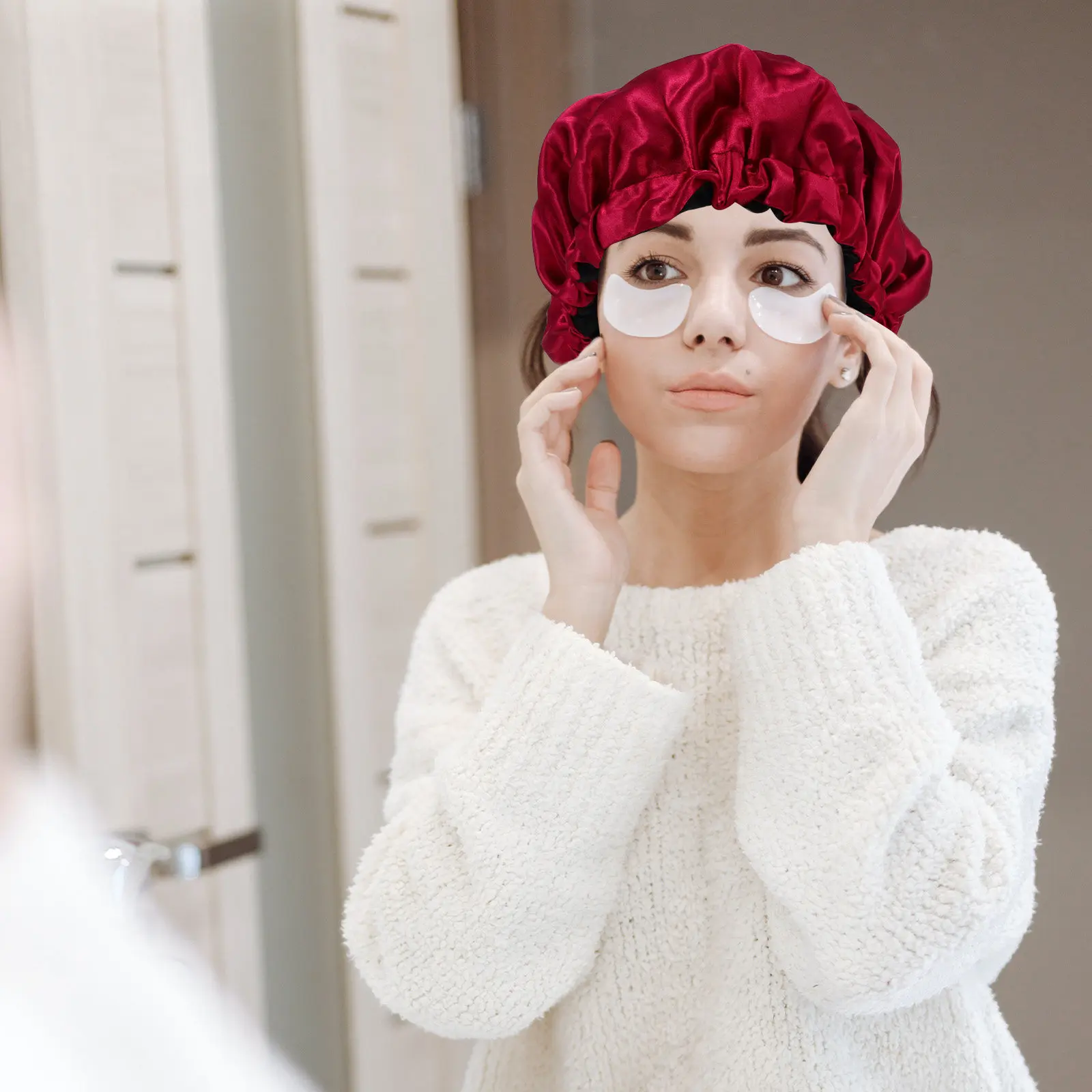 

Эластичная атласная шапочка для сна для женщин, для ухода за длинными волосами, ночная шапочка, предотвращающая спутывание волос, шапочка для взрослых, шапочка для послеродового периода