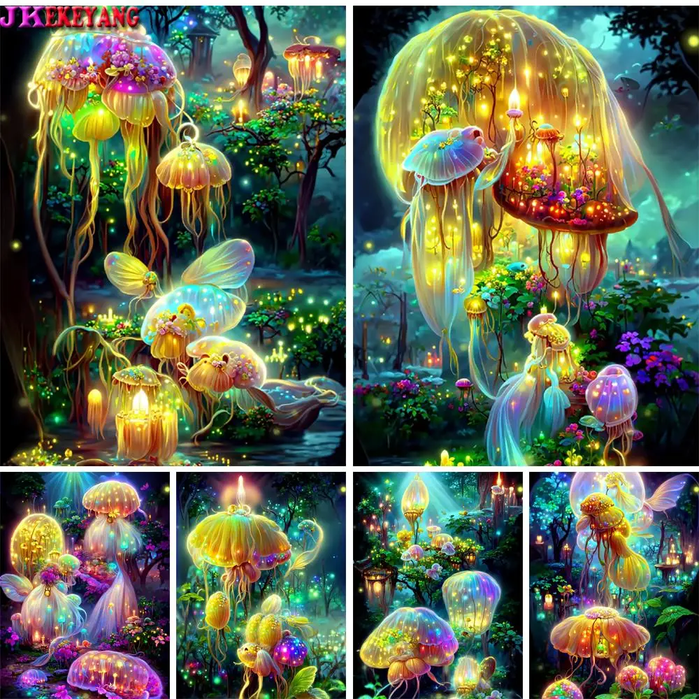 5D Diy Diamond Embroidery Fantasty Glowing Colored Jellyfish DIY Diamond Painting Needleworks Cross Stitch Home Decoration Y5349