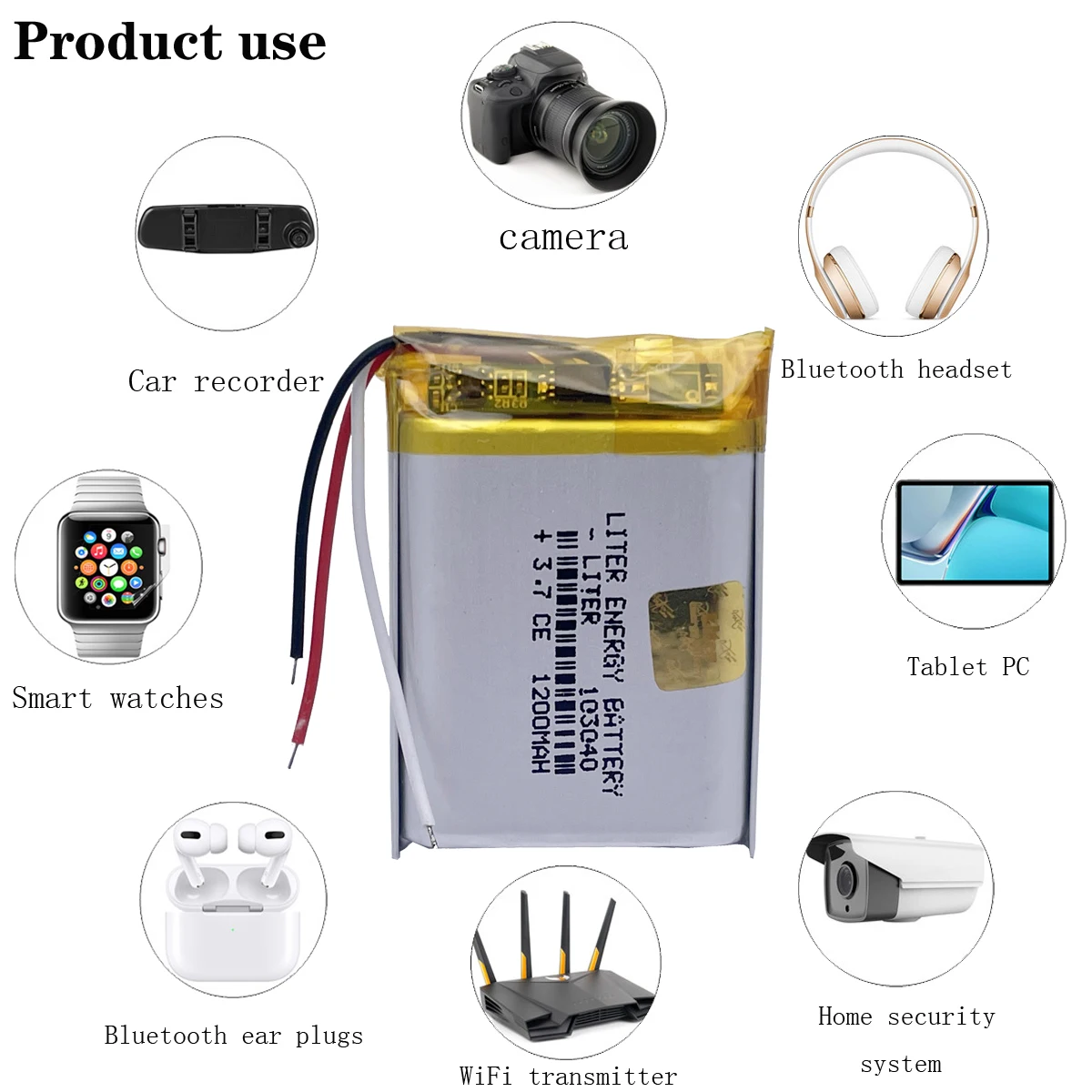 Bateria de 3 linhas para gps, 3.7 v, 103040, 1200 mah