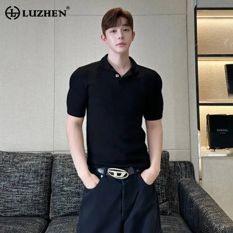 

LUZHEN 2026 Summer New Solid Color Slim Fit Polo Neck Short Sleeve T-shirts Men's Fashion Elegant Temperament Male Tops JY6941