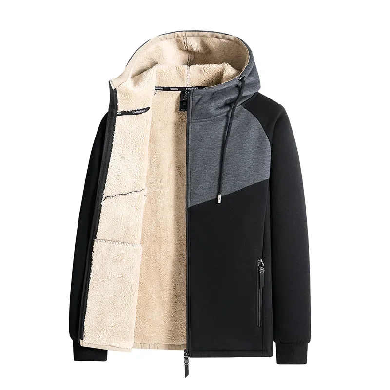 Men's Lamb Wool Sports Cardigan with Thick Fleece Hooded Fashionable Outdoor Sports Cycling Warm Jacket