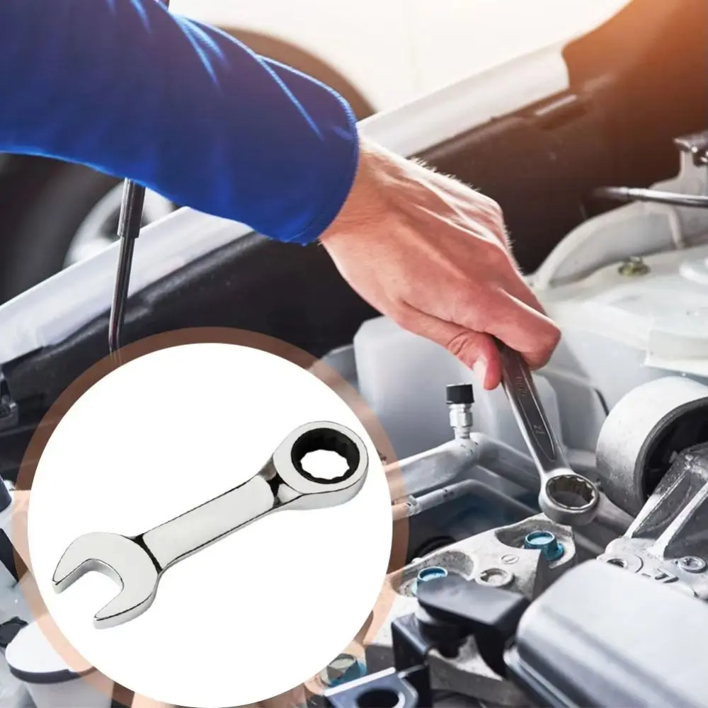 

CR-V стальной комбинированный ключ с коротким храповым механизмом, мини-ключ двойного назначения с цветком сливы, быстрооткрывающийся ключ, ручной гаечный ключ 8 мм-17 мм