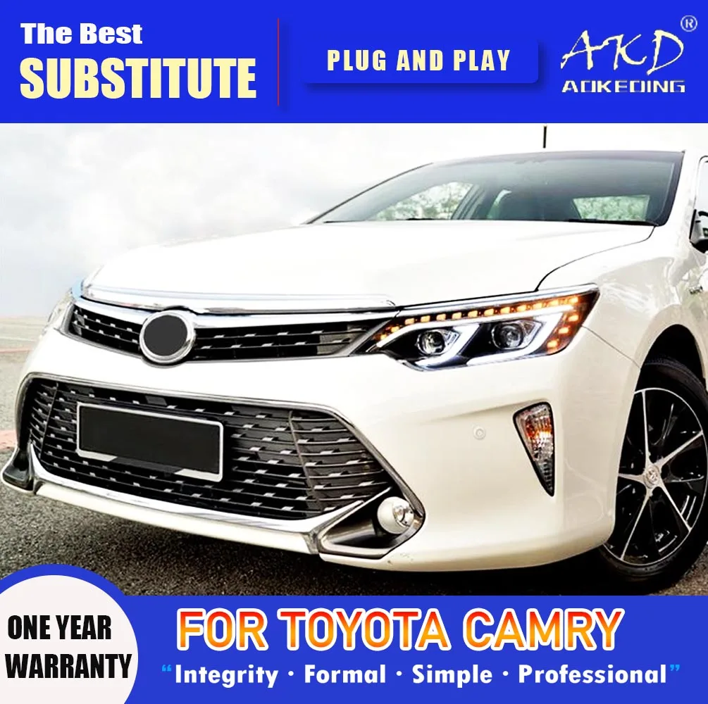 AKD Head Lamp for Toyota Camry LED Headlight 2014-2017 Headlights Camry  DRL Turn Signal High Beam Angel Eye Projector Lens