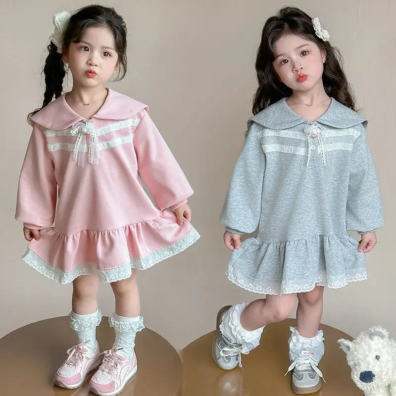 

Baby Girls' Dress Spring and Autumn New Style Children's Long Sleeve Collar Princess Dress