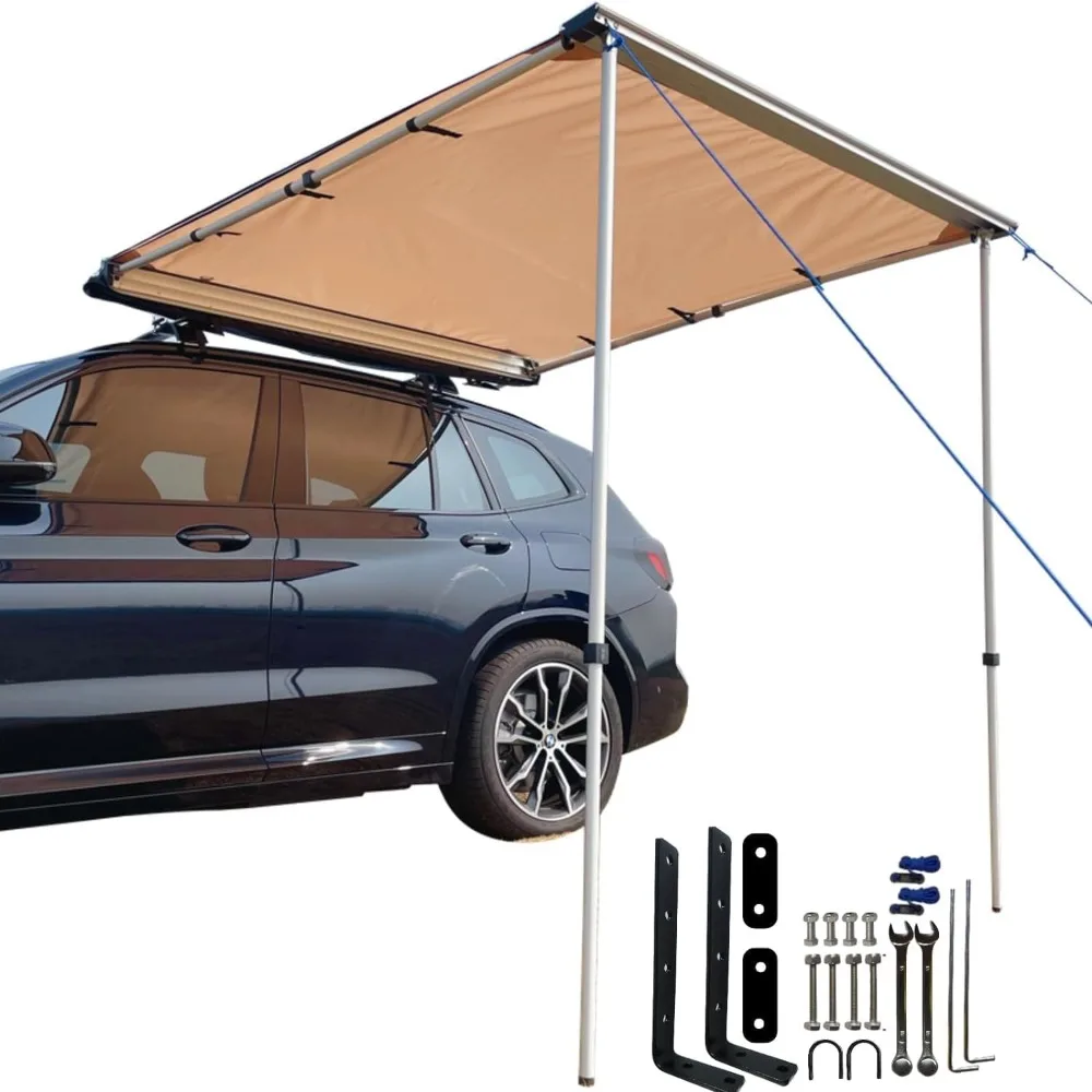 

Car Awning Pull-Out Roof Rack Vehicle Awning UPF50+ Sun Shelter Canopy for SUV Truck Camper Overland Camping, 8.2x9.8ft Khaki