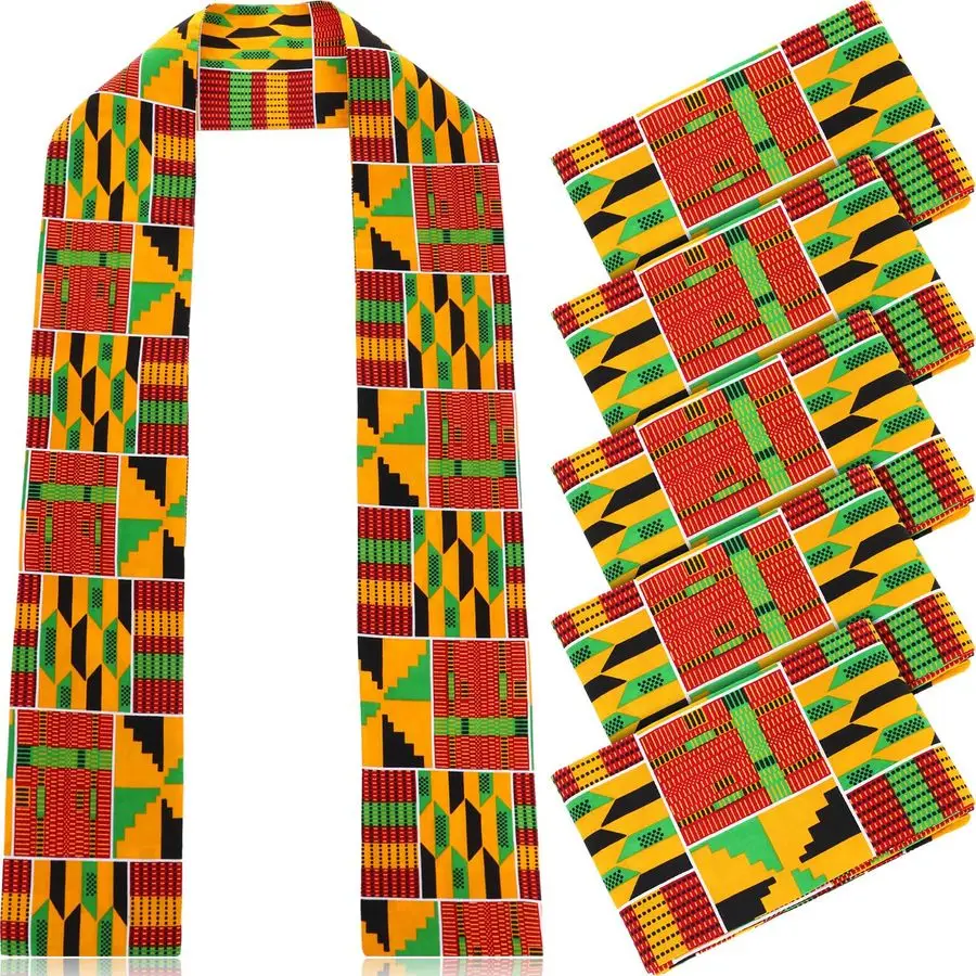 

African Kente Scarf Unisex African Print Stole Sash Cloth Scarf for Black History Month 5.7 x 70 Inch