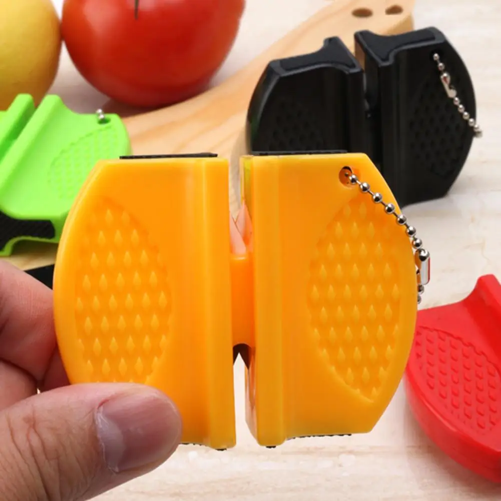 Mini Double Sided Knife Sharpener with Hook Chain Multifunctional Portable Mini Pocket Sharpening Tool Kitchen Accessories