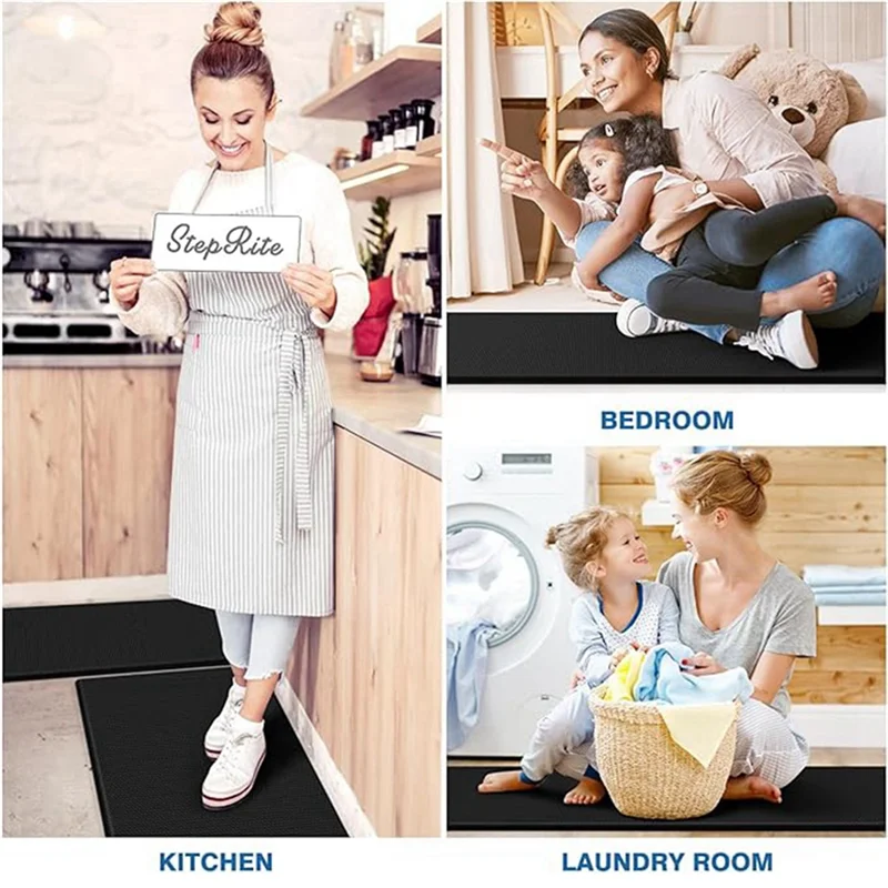 Cushioned Anti Fatigue Kitchen Mats For Floor, Waterproof Kitchen Rug Set For Kitchen, Floor, Office, Black-New