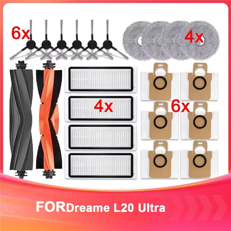 FAST-For Dreame L20 Ultra Robot Vacuum Spare Parts Rubber Main Side Brushes Mop Cloths HEPA Filters Dust Bag Accessories