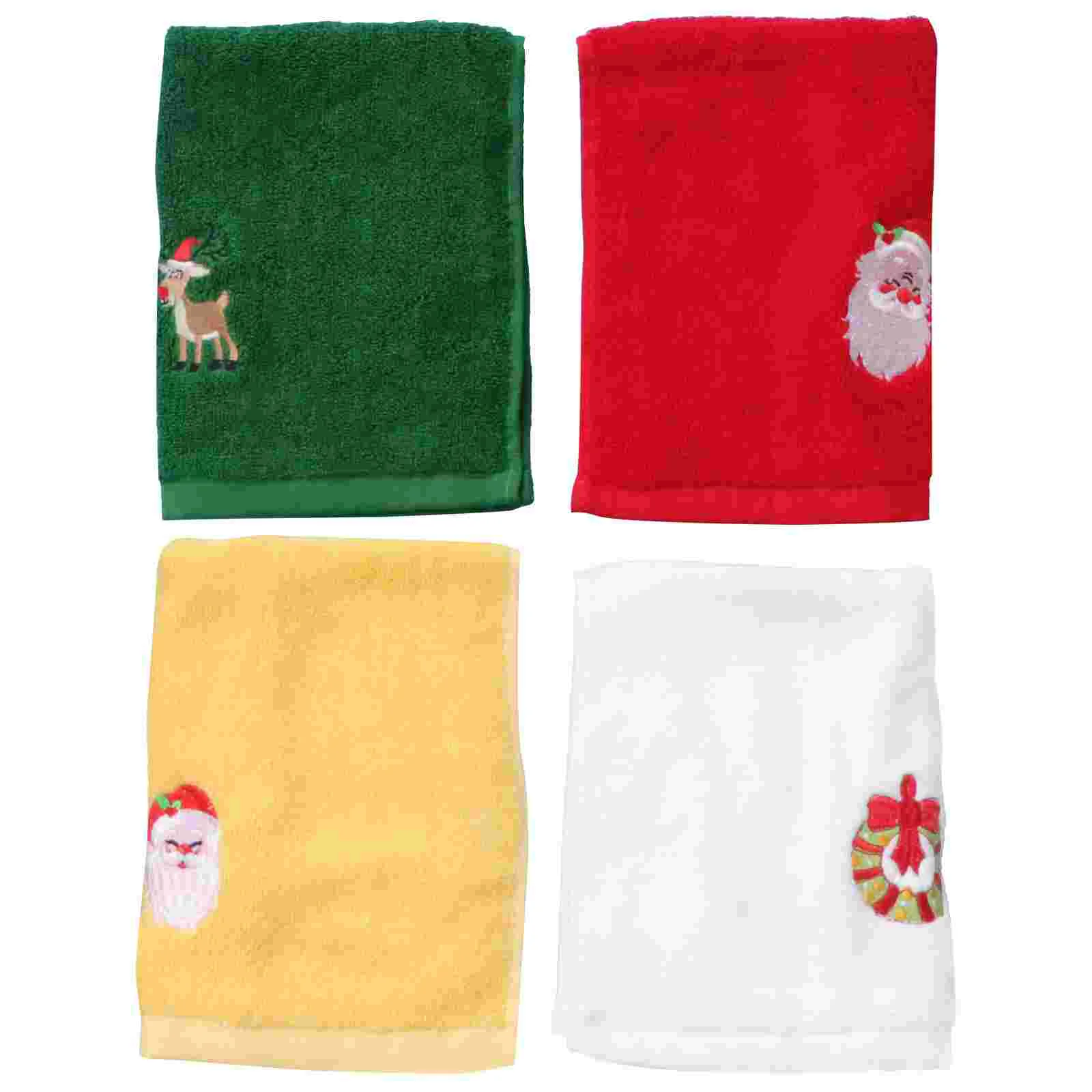 4 Pcs Christmas Embroidered Kitchen Towels Soft Breathable Bath Sets Elegant Decorative Gift 100% Cotton Washcloth Dish Towel