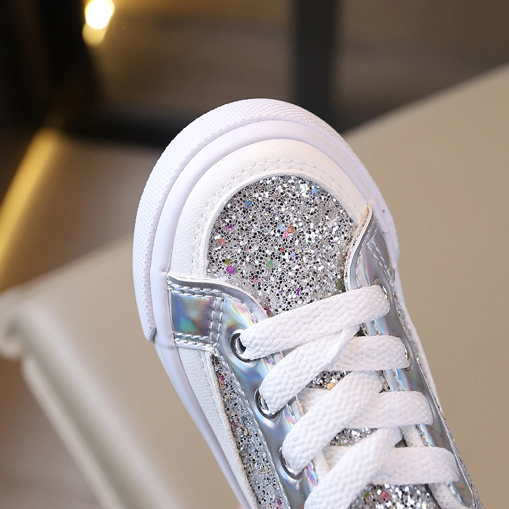 COMFY KIDS Kids 3-12 Years Silver Glitter Laser Low Top Shoes Lace-Up Soft Sole All-Season Wear Party Outfits Casual Shoes image 5
