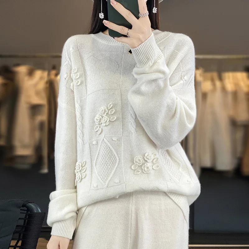 Oversize Sweaters For Women, 100% Cashmere and Wool, Knitting Pullovers, Long Sleeve, Loose Style, High Quality, NJ01, 2023