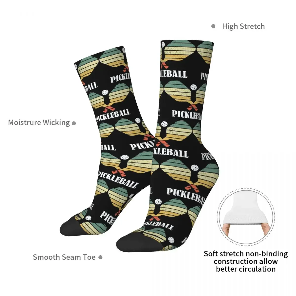 Pickleball Vintage Distressed Retro Player Socks Sweat Absorbing Stockings All Season Long Socks for Man Woman Birthday Present