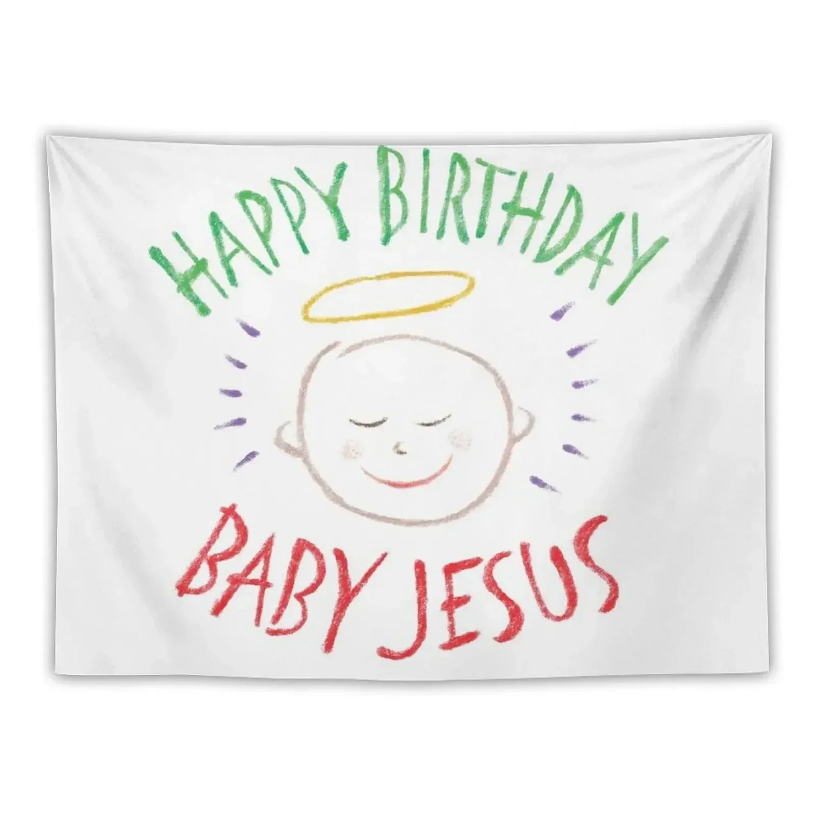 

Happy Birthday Baby Jesus - Colorful Chalkboard Christian Religious Merry Christmas - Christ Tapestry Hanging Wall Tapestry
