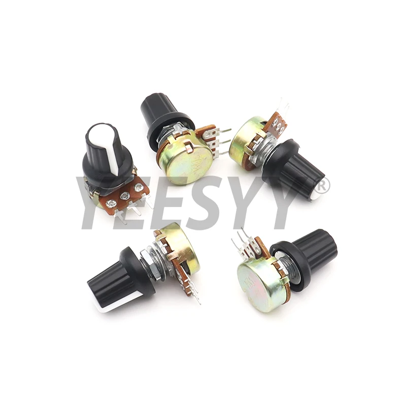 

5 Sets 15mm 3 Pin WH148 1K 10K 20K 50K 100K 500K Ohm Linear Taper Rotary Potentiometer Resistor for Arduino with AG2 White cap