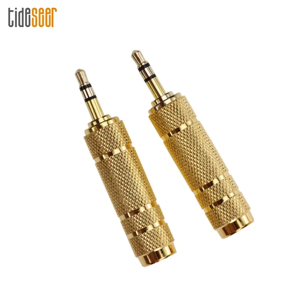 300pcs Gold 3.5mm Male To 6.35 Mm Female Jack Stereo Microphone Audio Adapter Converter for Headphone Mobile Phone PC