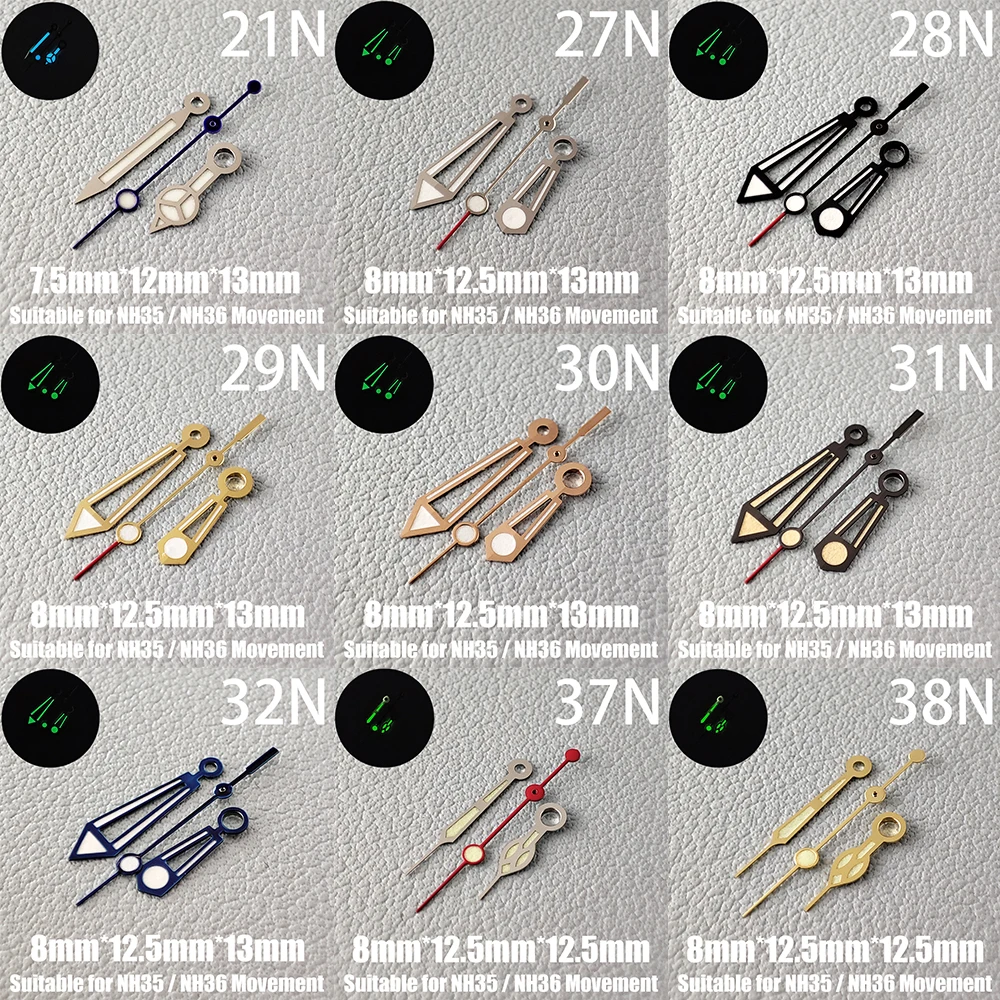 Manecillas luminosas para reloj, accesorios para reloj, NH35, C3, verde y azul, adecuado para movimiento NH35/NH36, 1N-38N