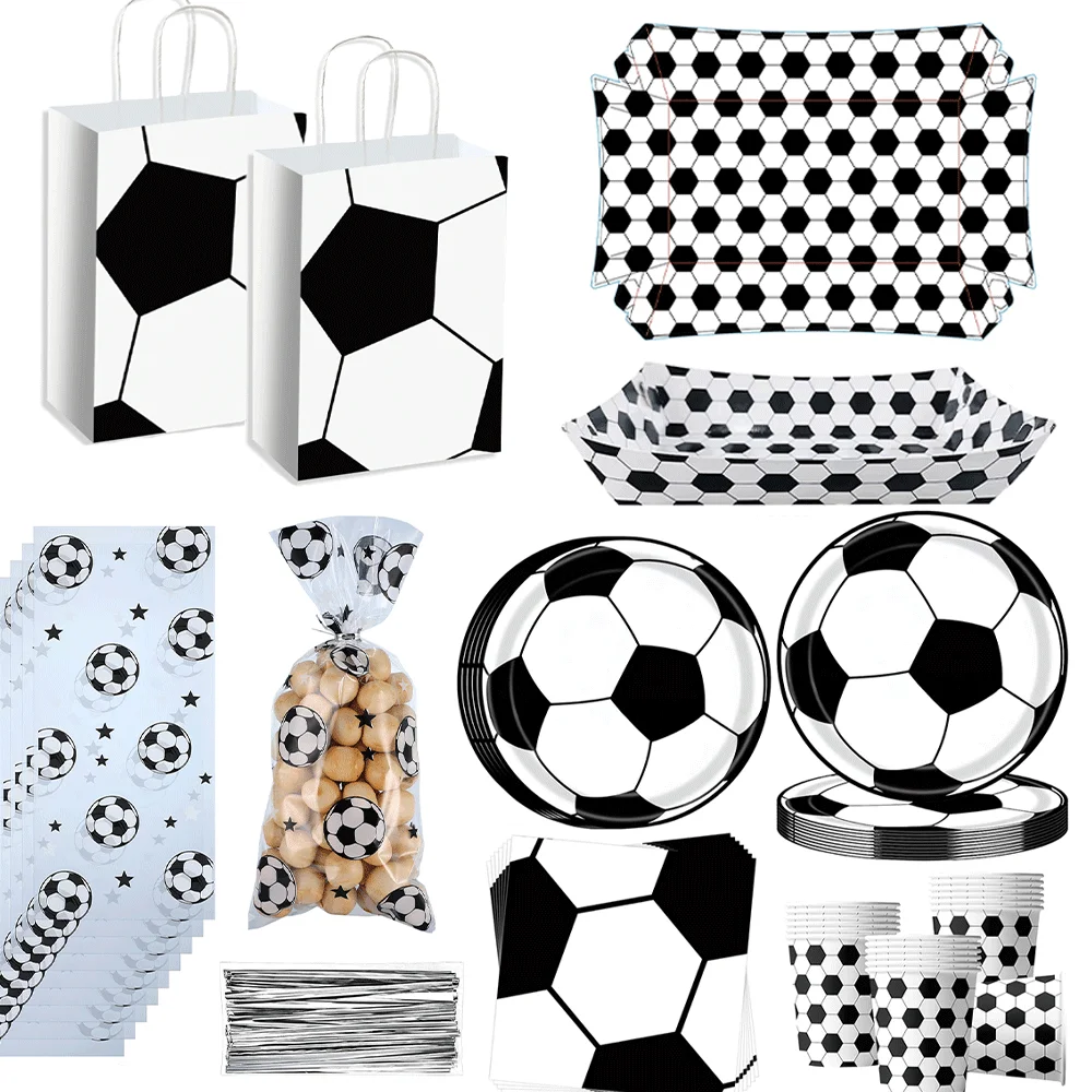 Fußball-Themenparty-Dekoration, Happy-Birthday-Banner, Fußball-Tischgeschirr, Popcorn-Box, Geschenktüte für Jungen und Mädchen, Sport-Fußball-Fans-Zubehör – Detail 2