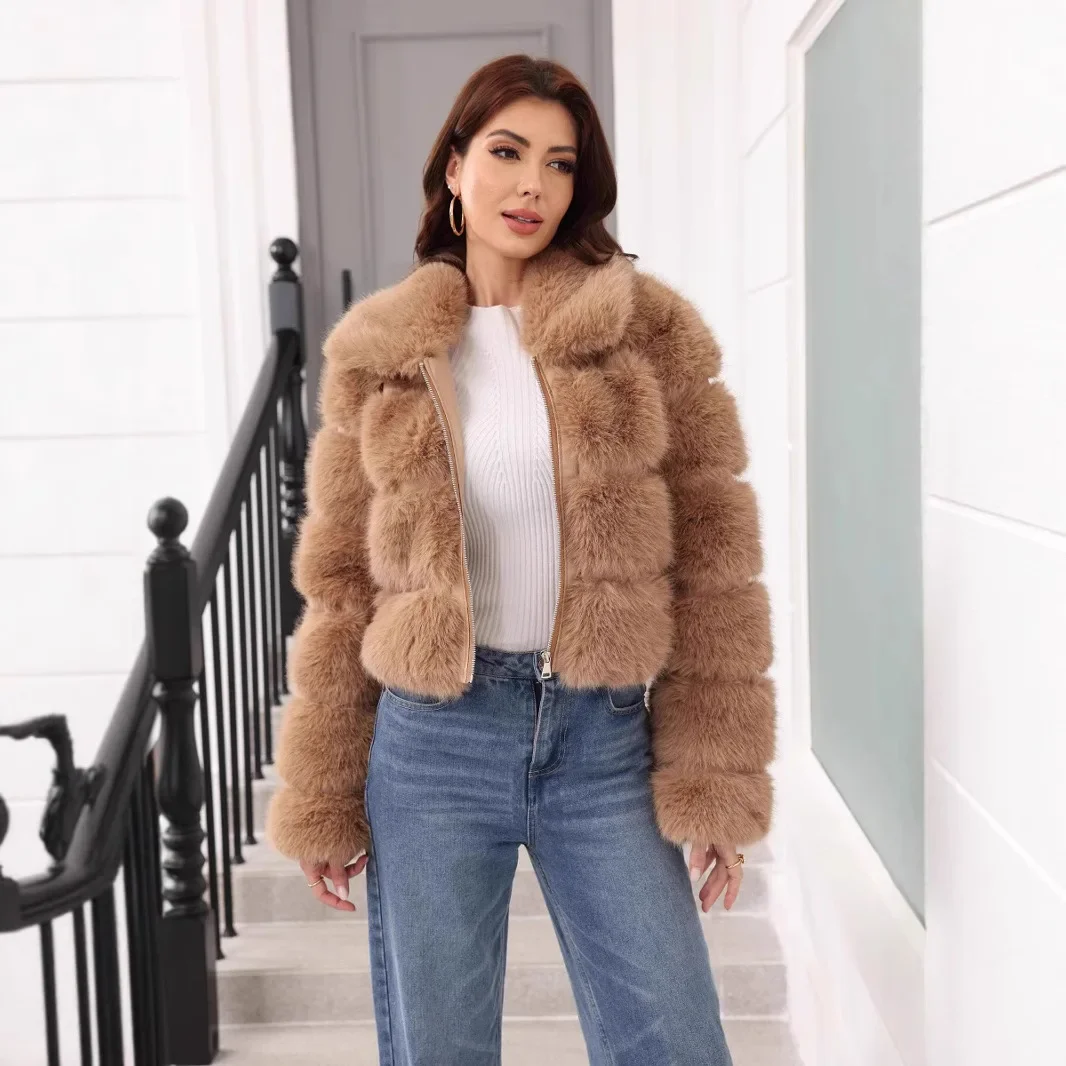 Slim Gradient Winter Women Faux Fur Jacket Stylish Open Stitch Short Lady Artificial Fur Jacket Temperament Fur Coat For Female