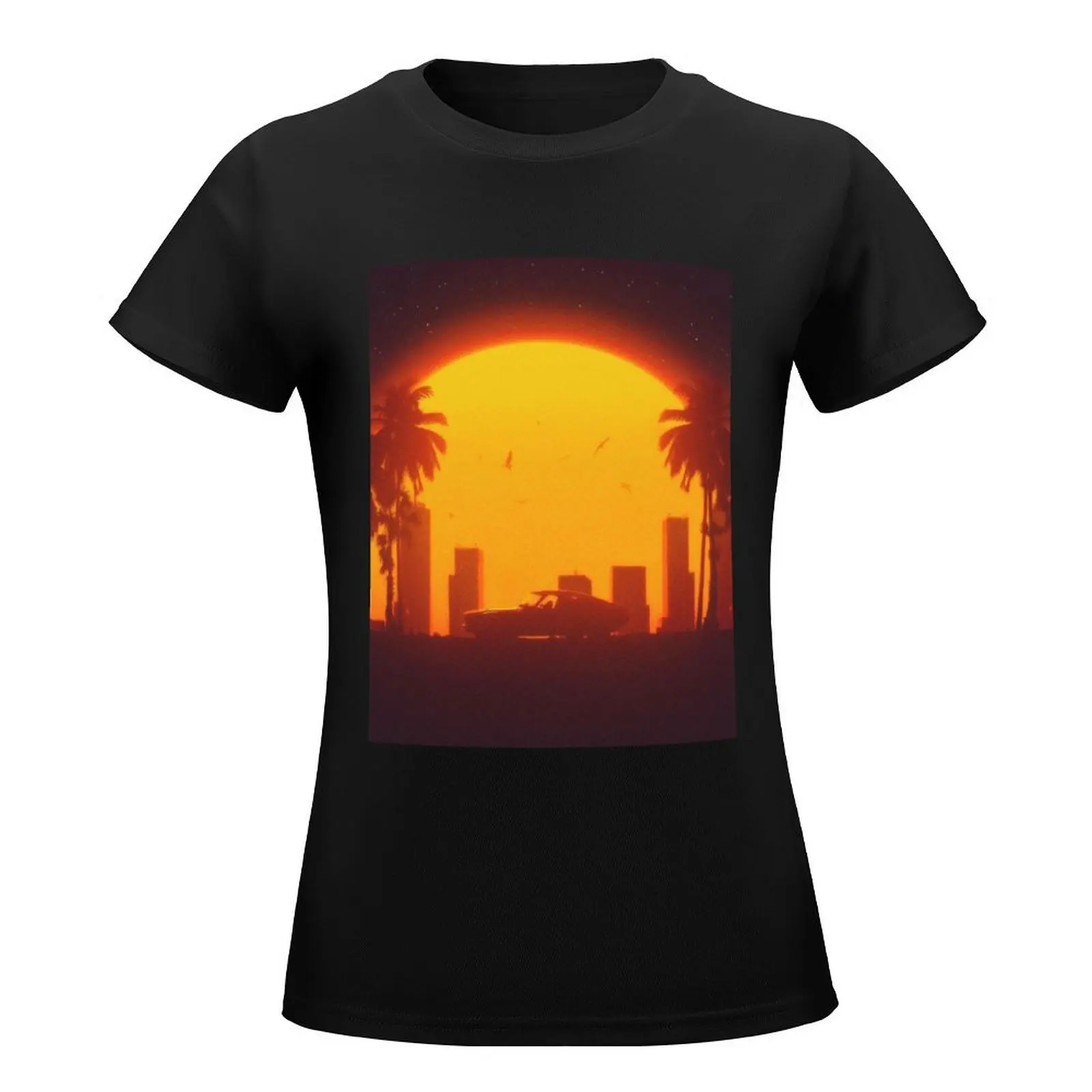 GOLDEN SUNSET DRIVE T-Shirt tops Female clothing summer clothes Top Women