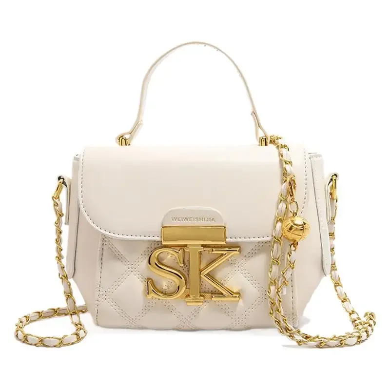 

2025 New! Popular Textured Soft Leather Shoulder Messenger Bag - Diamond Chain Small Square Sophisticated Handbag for Women