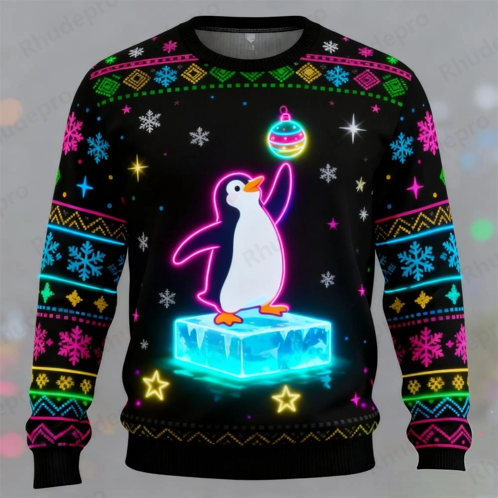 Harajuku Fake Neon Train Graphic Sweatshirts Elk Xmas Party 3D Print Ugly Christmas Sweater Unisex Pullovers Streetwear Boy Tops