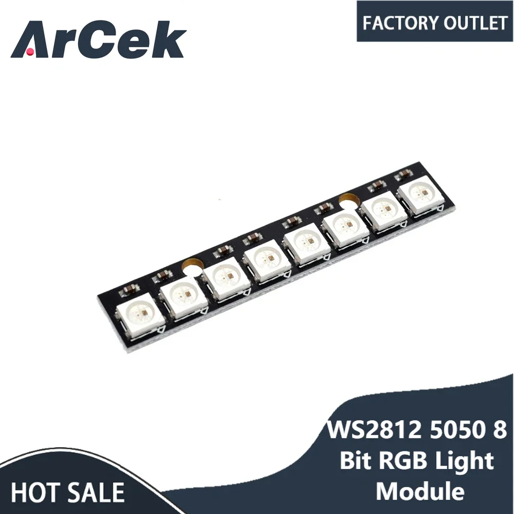 WS2812 5050ไฟ LED 8บิต RGB MODUL lampu 8ช่องสัญญาณ WS2812 5050ช่องสัญญาณ RGB LED แผงพัฒนาที่ขับเคลื่อนด้วยสีเต็มรูปแบบในตัว