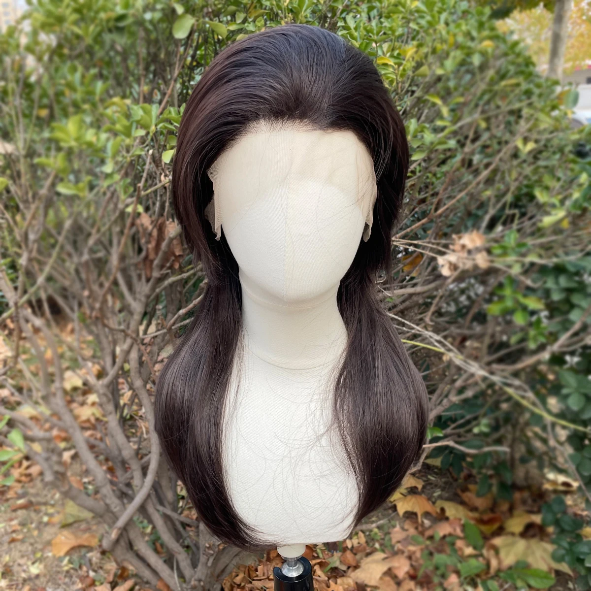 Dark Brown 13x4 Synthetic Lace Front Wigs for Women Cosplay Shoulder Length Mullet Synthetic Wigs Layers Ponytails Glueless Wigs