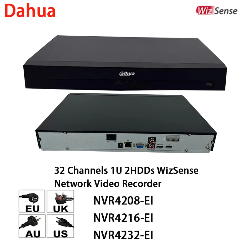 Dahua-WizSense Network Video Recorder, NVR 8CH 16CH 32CH NVR4208-EI NVR4216-EI NVR4232-EI, sem portas PoE, 1U, 2HDDs, Original